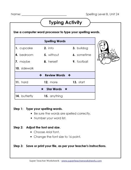 Worksheets - Typing Activity (B-24)  (Printable PDF Worksheet)