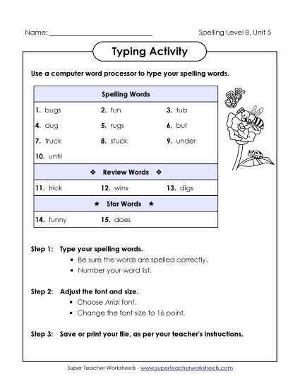 Worksheets - Typing Activity (B-5) (Printable PDF Worksheet)