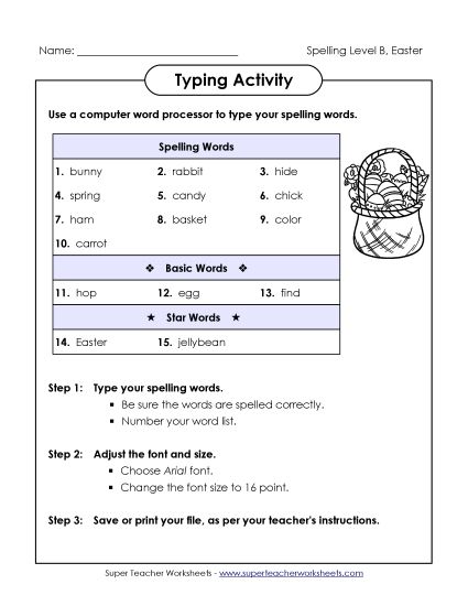 Worksheets - Typing Activity (B-Easter)  (Printable PDF Worksheet)