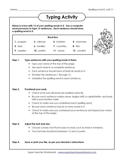 Worksheets - Typing Activity (D-11) (Printable PDF Worksheet)