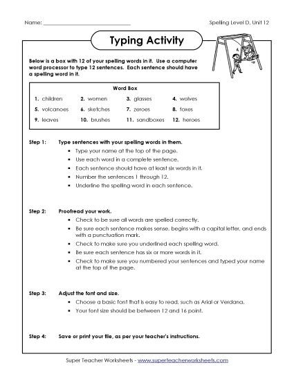 Worksheets - Typing Activity (D-12) (Printable PDF Worksheet)