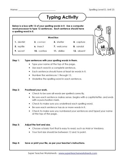 Worksheets - Typing Activity (D-25) (Printable PDF Worksheet)