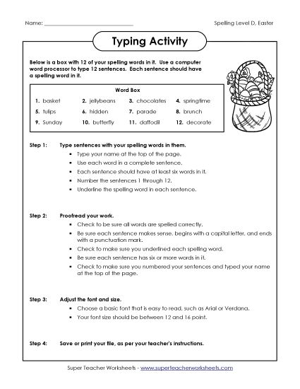 Worksheets - Typing Activity (D-Easter) (Printable PDF Worksheet)