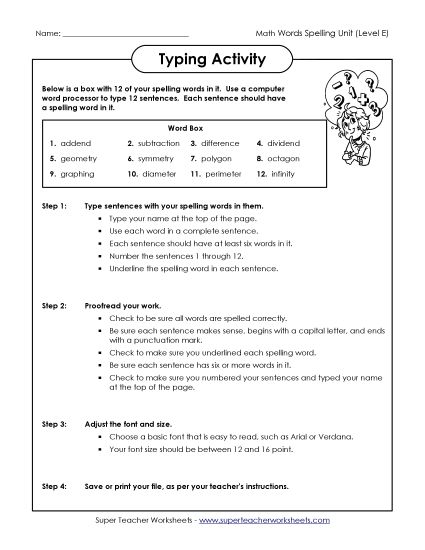 Worksheets and Activities - Typing Sentences (Printable PDF Worksheet)
