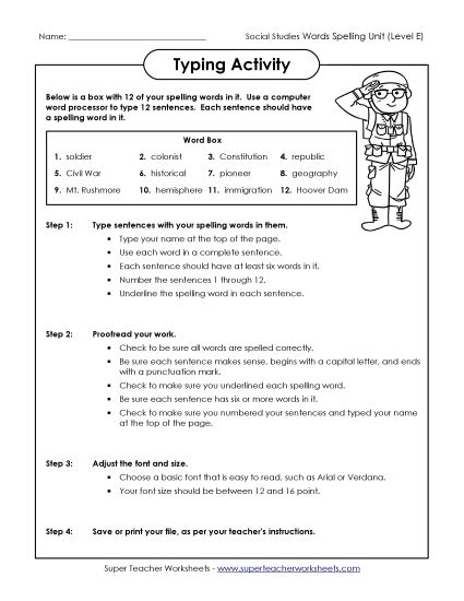 Worksheets and Activities  - Typing Sentences (Printable PDF Worksheet)