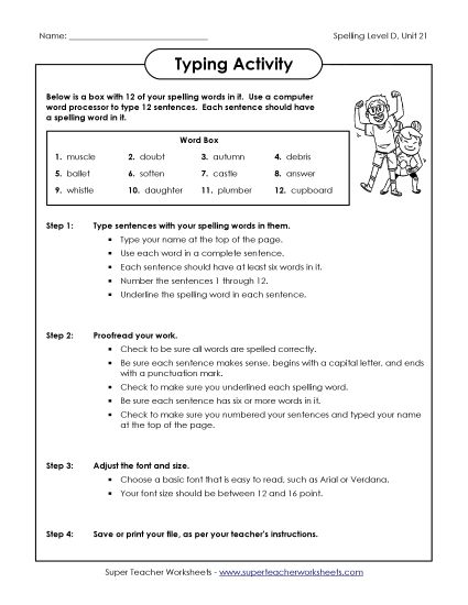 Worksheets - Typing Sentences Activity (D-21) (Printable PDF Worksheet)