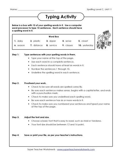 Worksheets - Typing Sentences (C-11)  (Printable PDF Worksheet)