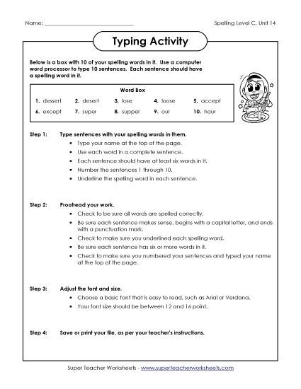 Worksheets - Typing Sentences (C-14)  (Printable PDF Worksheet)