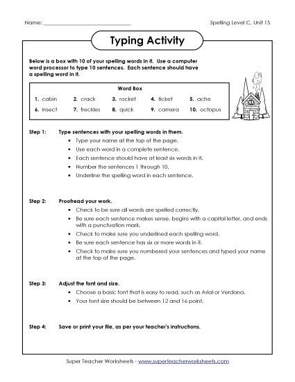 Worksheets - Typing Sentences (C-15)  (Printable PDF Worksheet)