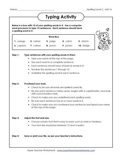 Worksheets - Typing Sentences (C-16)  (Printable PDF Worksheet)