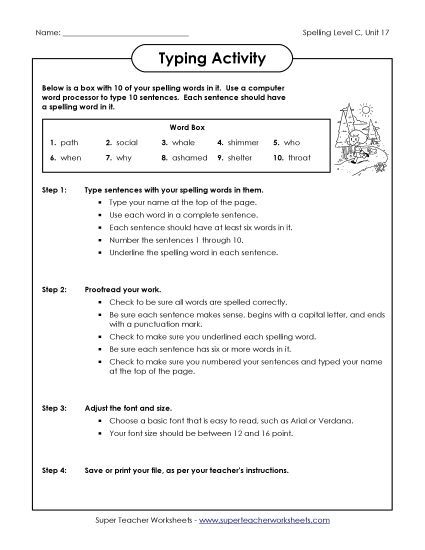 Worksheets - Typing Sentences (C-17)  (Printable PDF Worksheet)