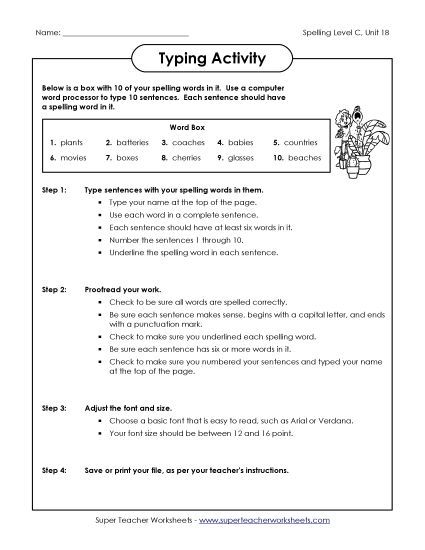 Worksheets - Typing Sentences (C-18)  (Printable PDF Worksheet)