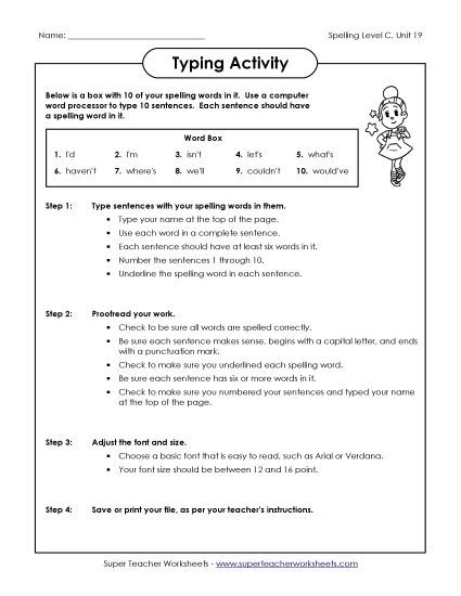 Worksheets - Typing Sentences (C-19)  (Printable PDF Worksheet)