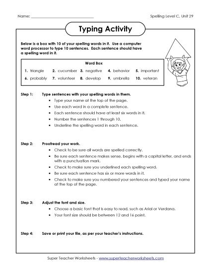 Worksheets - Typing Sentences (C-29)  (Printable PDF Worksheet)