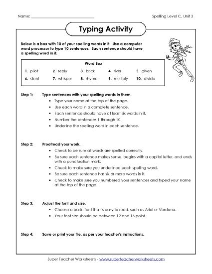 Worksheets - Typing Sentences (C-3)  (Printable PDF Worksheet)