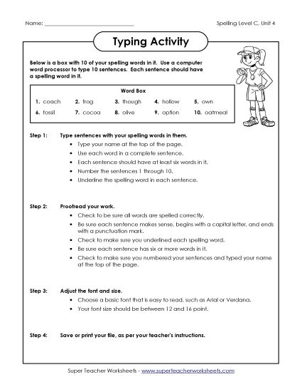 Worksheets - Typing Sentences (C-4)  (Printable PDF Worksheet)