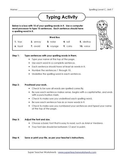 Worksheets - Typing Sentences (C-7)  (Printable PDF Worksheet)