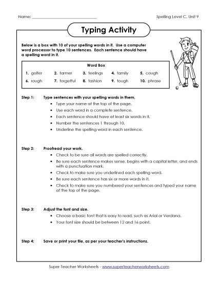 Worksheets - Typing Sentences (C-9)  (Printable PDF Worksheet)