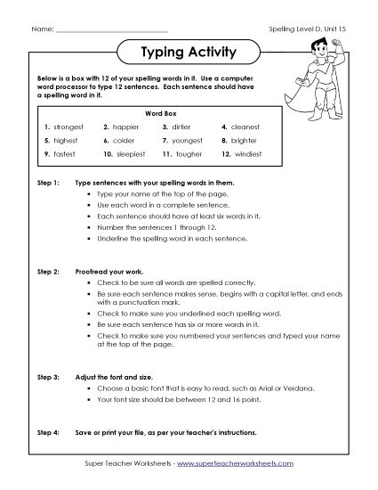 Worksheets - Typing Sentences (D-15)  (Printable PDF Worksheet)