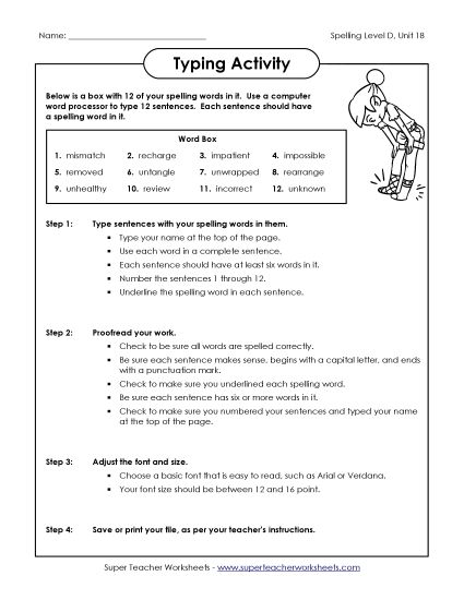 Worksheets - Typing Sentences (D-18) (Printable PDF Worksheet)