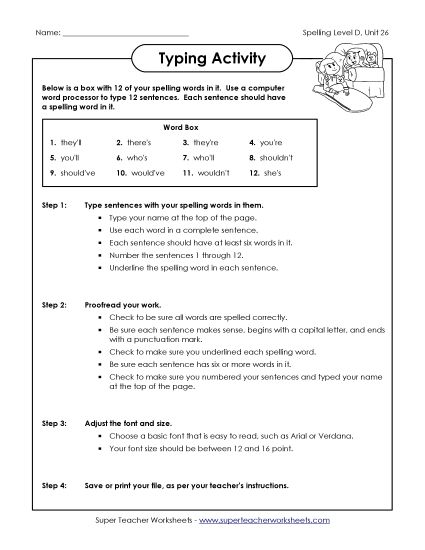 Worksheets - Typing Sentences (D-26) (Printable PDF Worksheet)