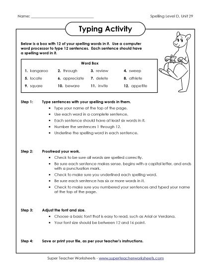 Worksheets - Typing Sentences (D-29) (Printable PDF Worksheet)