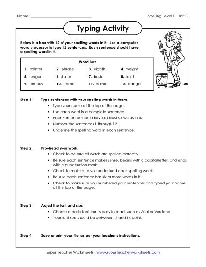 Worksheets - Typing Sentences (D-3)  (Printable PDF Worksheet)