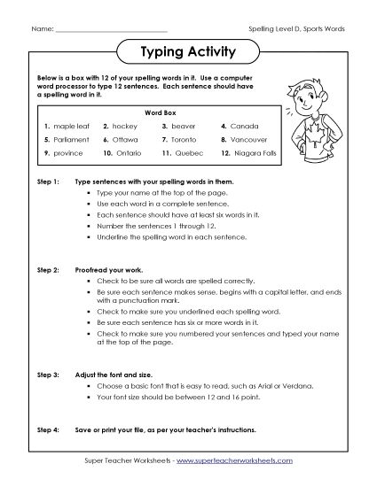 Worksheets and Activities - Typing Sentences (D-Canada Words) (Printable PDF Worksheet)