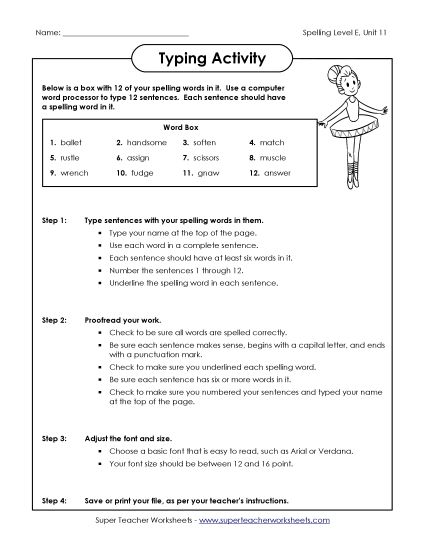 Printable Worksheets - Typing Sentences (E-11) (Printable PDF Worksheet)