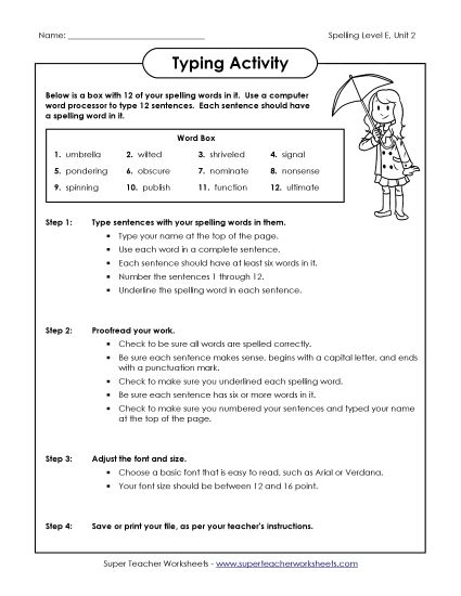 Worksheets and Puzzles - Typing Sentences (E-2) (Printable PDF Worksheet)