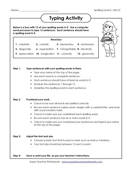 Printable Worksheets - Typing Sentences (E-22) (Printable PDF Worksheet)