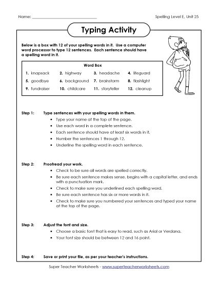 Printable Worksheets - Typing Sentences (E-25) (Printable PDF Worksheet)