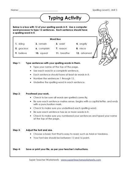 Worksheets and Puzzles - Typing Sentences (E-3) (Printable PDF Worksheet)