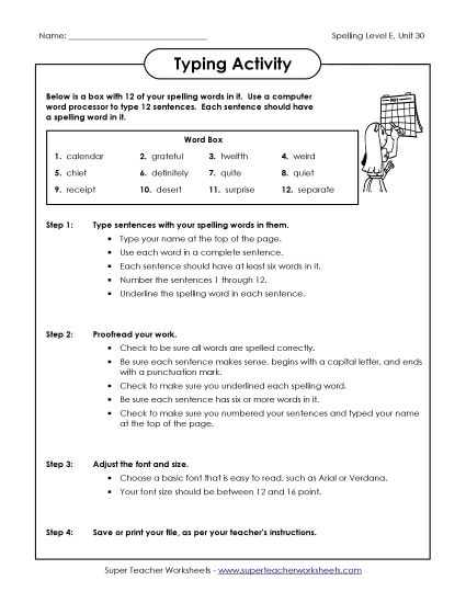 Printable Worksheets - Typing Sentences (E-30) (Printable PDF Worksheet)