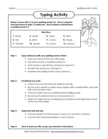 Printable Worksheets - Typing Sentences (E-4) (Printable PDF Worksheet)