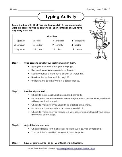Printable Worksheets - Typing Sentences (E-5) (Printable PDF Worksheet)