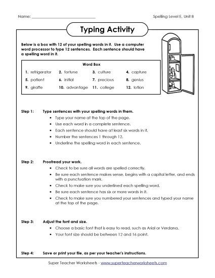 Printable Worksheets - Typing Sentences (E-8) (Printable PDF Worksheet)