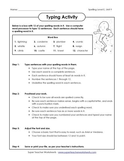 Printable Worksheets - Typing Sentences (E-9) (Printable PDF Worksheet)