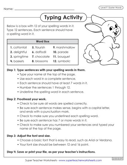 Worksheets and Puzzles - Typing Sentences (Easter)  (Printable PDF Worksheet)