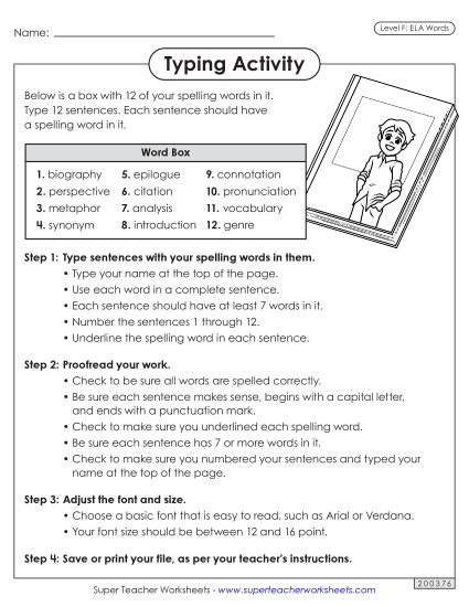 Worksheets and Puzzles - Typing Sentences (ELA) (Printable PDF Worksheet)