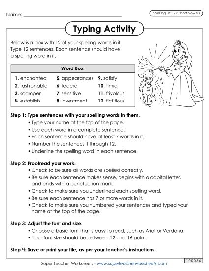 Worksheets and Puzzles - Typing Sentences (F-1) (Printable PDF Worksheet)