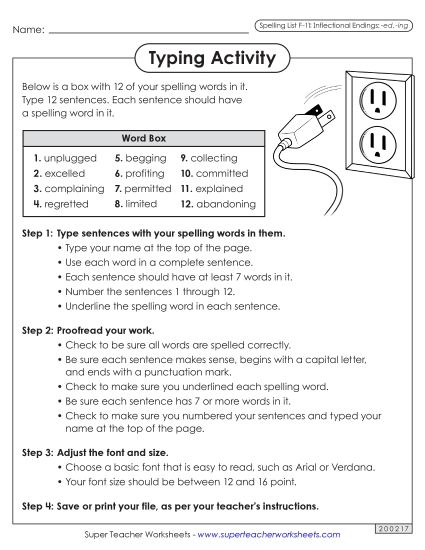 Worksheets and Puzzles - Typing Sentences (F-11) (Printable PDF Worksheet)