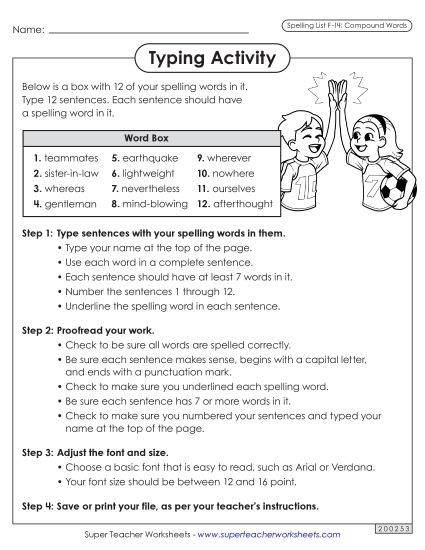 Worksheets and Puzzles - Typing Sentences (F-14) (Printable PDF Worksheet)