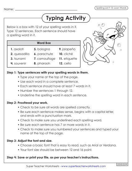 Worksheets and Puzzles - Typing Sentences (F-15) (Printable PDF Worksheet)