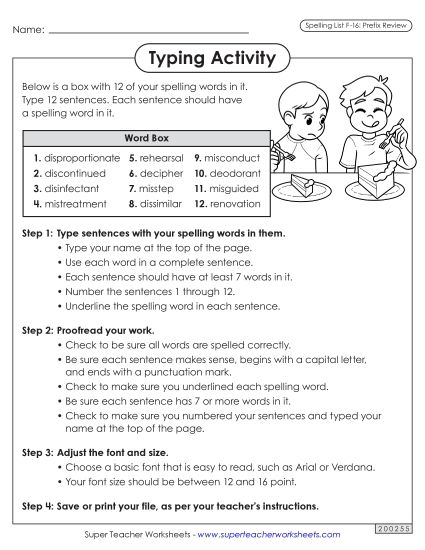 Worksheets and Puzzles - Typing Sentences (F-16) (Printable PDF Worksheet)