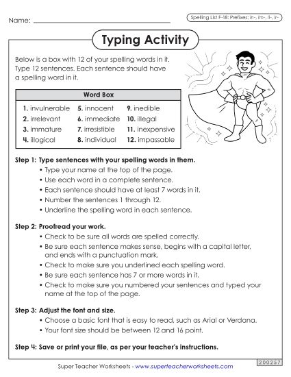 Worksheets and Puzzles - Typing Sentences (F-18) (Printable PDF Worksheet)