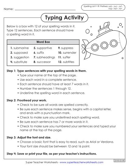 Worksheets and Puzzles - Typing Sentences (F-19) (Printable PDF Worksheet)