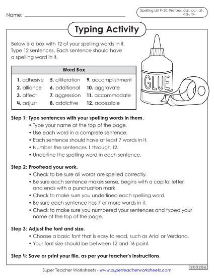 Worksheets and Puzzles - Typing Sentences (F-20) (Printable PDF Worksheet)