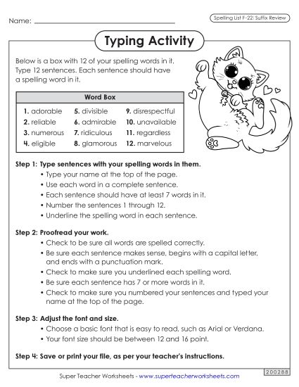 Worksheets and Puzzles - Typing Sentences (F-22) (Printable PDF Worksheet)