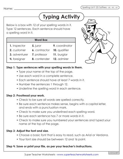 Worksheets and Puzzles - Typing Sentences (F-23) (Printable PDF Worksheet)